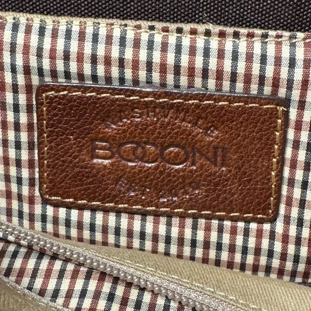 Boconi Messenger Bag Brown Leather Canvas Laptop Case Dark Academia